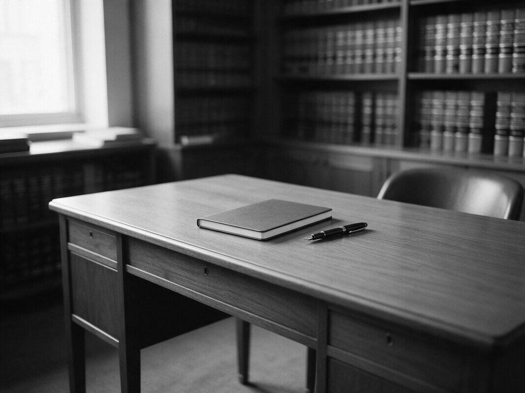 Büro: ahşap masa, defter ve dolma kalem